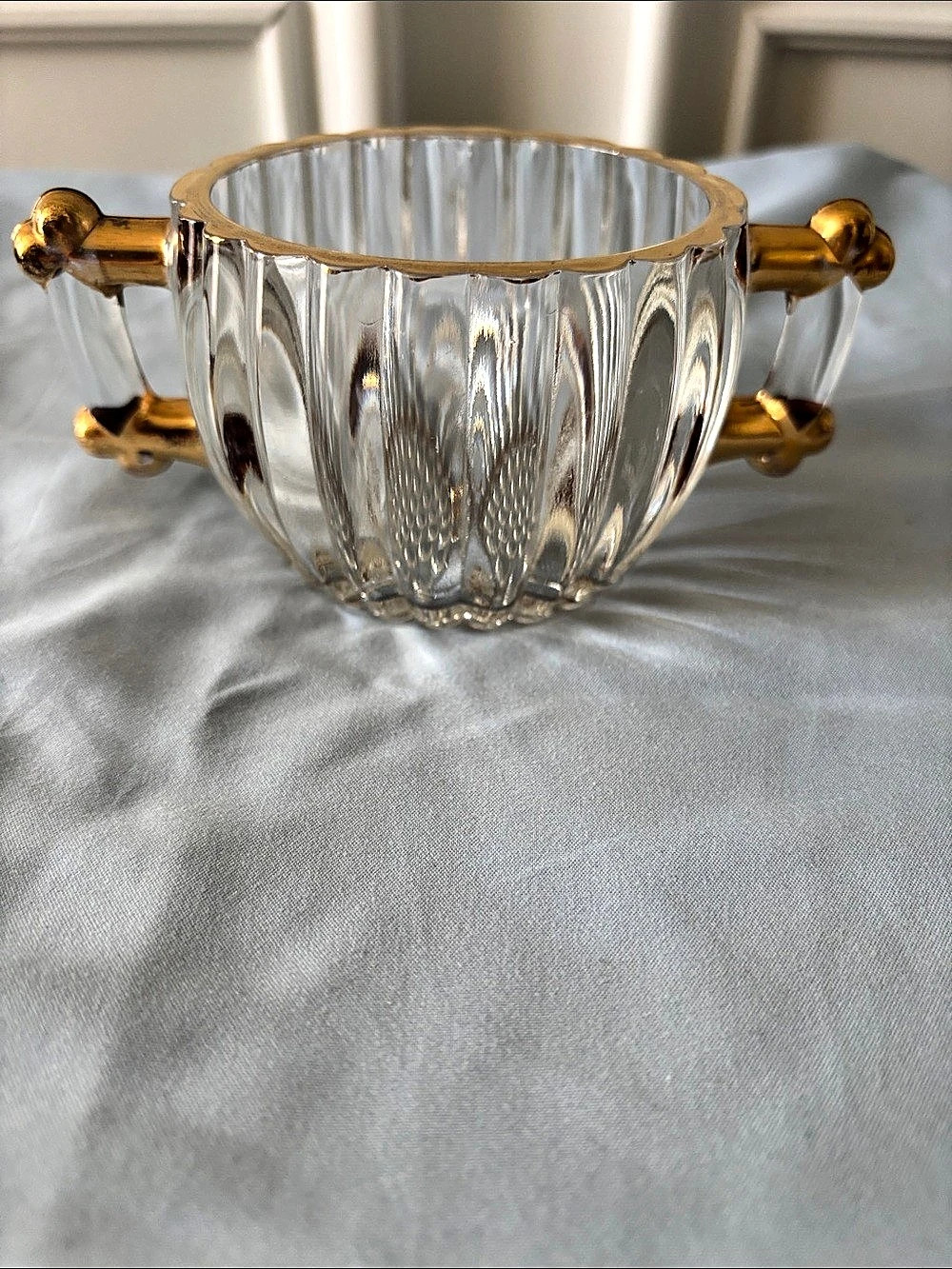 Vintage Jeanette National Clear & Gold Glass Sugar/Creamer Tray Set - Picture 7 of 10